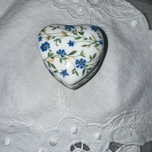 Limoges Heart Box with Blue and Green Floral Design